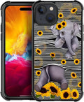 for iPhone 15 Case, Cute Little Elephant Sunflower White Line Art Pattern by FKBRCL4U