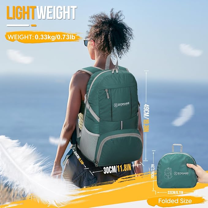 ZOMAKE Lightweight Packable Backpack 35L, Light Foldable Backpacks Water - Image 2