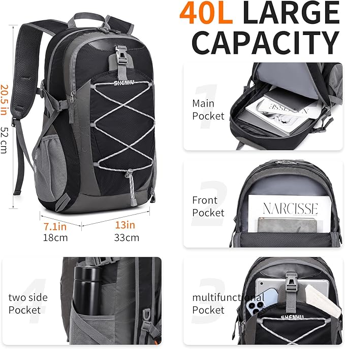 40L Hiking Backpack Lightweight Daypack Waterproof Travel Camping Backpack - Image 3