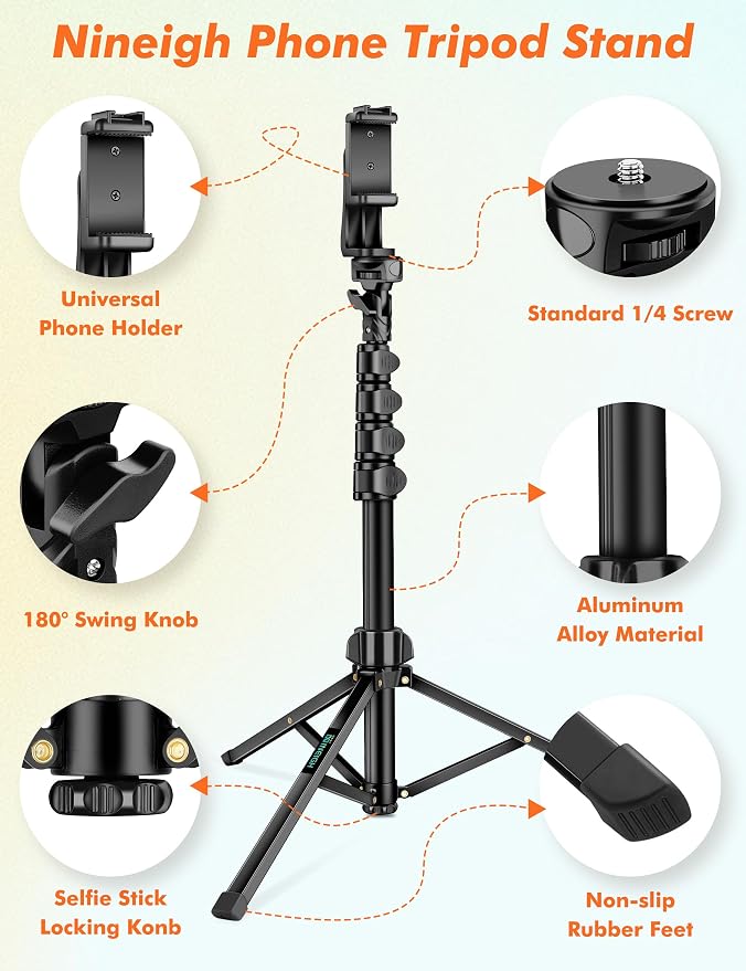 Nineigh 71" Tripod for iPhone, Phone Tripod Selfie Stick - Image 7