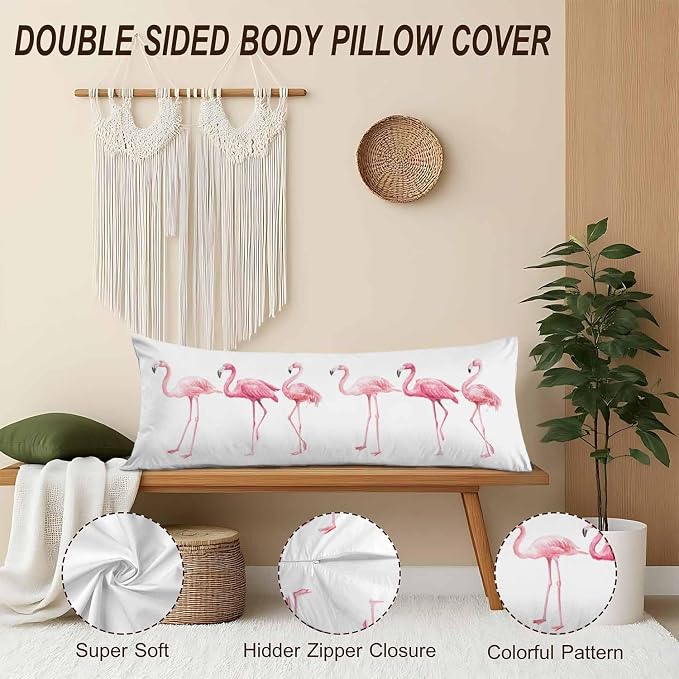Body Pillowcases with Zipper Flamingo, Cozy Body Pillow Covers Cushion Cover 20 - Image 4