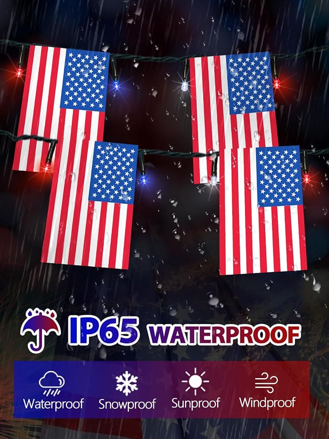 2 Pack 4th of July Decorations, Solar American Flag Lights Outdoor - Image 3
