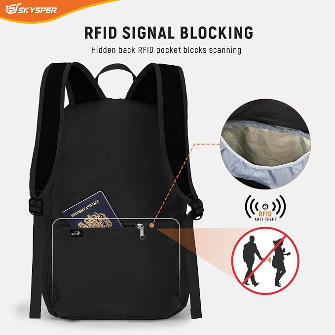 SKYSPER Small Hiking Backpack for Men Women 20L RFID Packable Daypack - Image 2