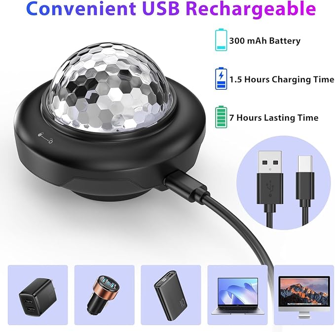 Battery Powered Disco Ball, Rechargeable Party Lights, Strobe Lights Sound - Image 5