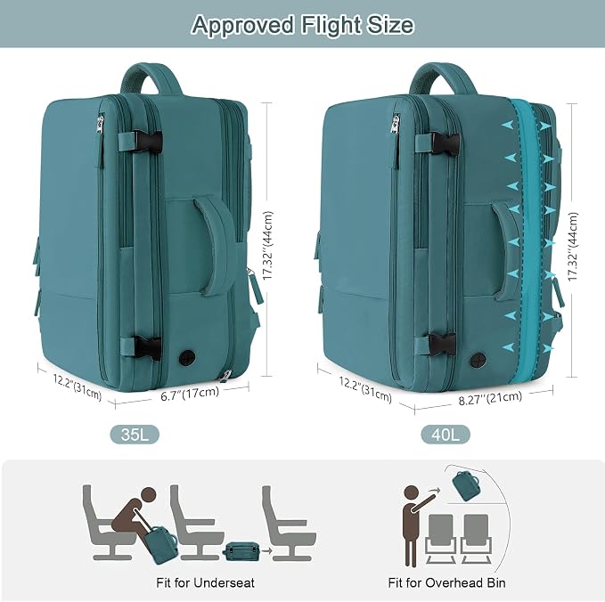 Sinaliy Travel Backpack for Men, 40L Carry On Backpack, 17 Inch Laptop Backpack - Image 3