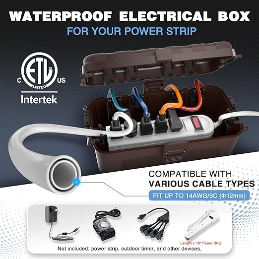 Flemoon Medium Outdoor Electrical Box, IP54 Waterproof Extension Cord Cover w/6 - Image 2