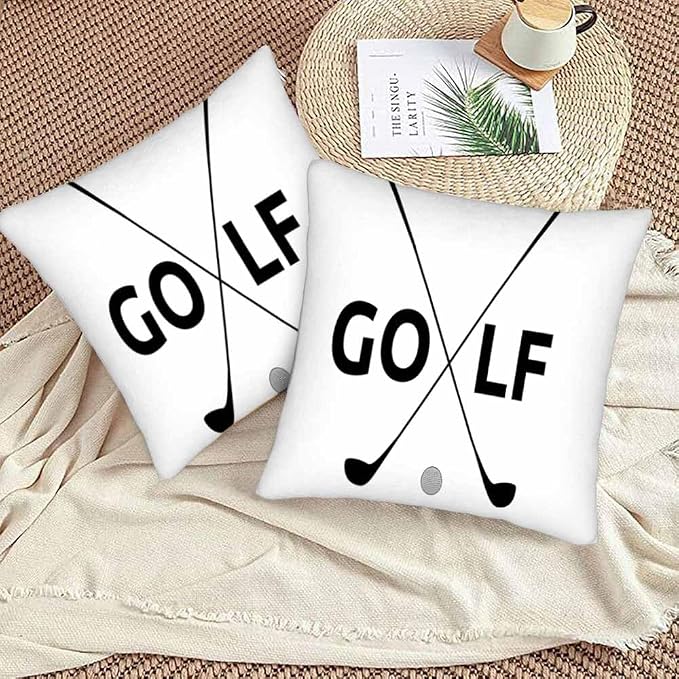 Black Golf Clubs Pillow Covers 18 X 18 Sports Themed Decor Symbol Golf Set of 2 - Image 3
