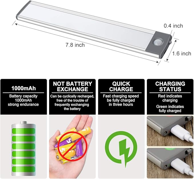 30-LED Motion Sensor Cabinet Light, Under Counter Closet Lighting, Wireless USB - Image 2
