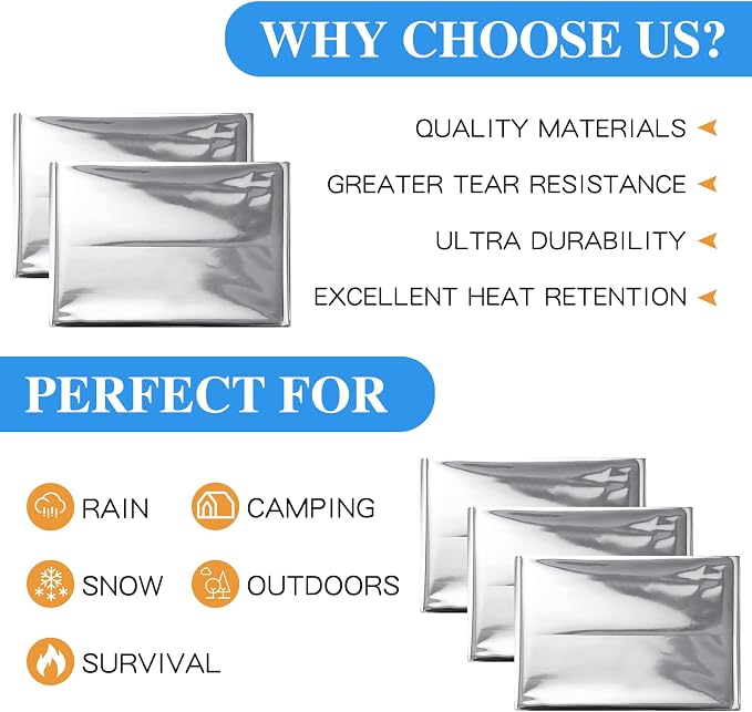 Macarrie 75 Pack Emergency Foil Thermal Blankets Silver Foil Survival Space - Image 3
