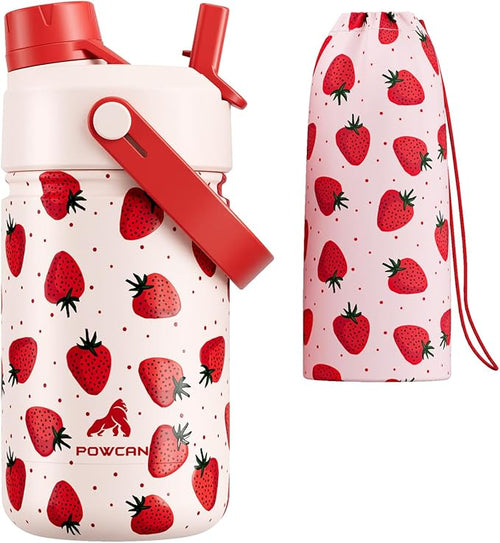 12 oz Kids Metal Water Bottle: 2-in-1 Straw Spout Lid, Spill-Proof, Easy Clean by POWCAN