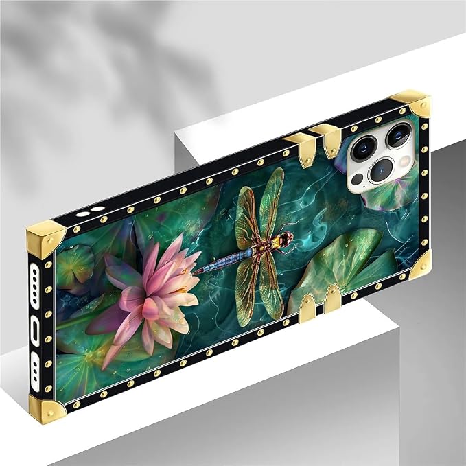 Compatible with iPhone 12 Case, Colourful Dragonfly Pink Lily Pads Luxury - Image 4