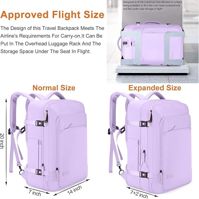 Lumesner Carry on Travel Backpacks, Extra Large 40L Flight Approved Bag - Image 2