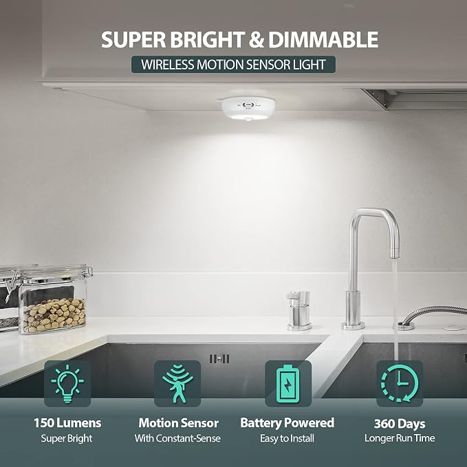 Reoshine Motion Sensor Light Indoor, LED Night Light Closet Lights, Under - Image 2