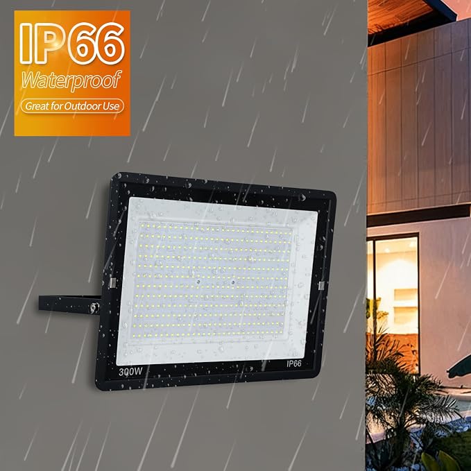 300W LED Flood Light Outdoor, IP66 Waterproof Outside Work Lights, 6500K - Image 2