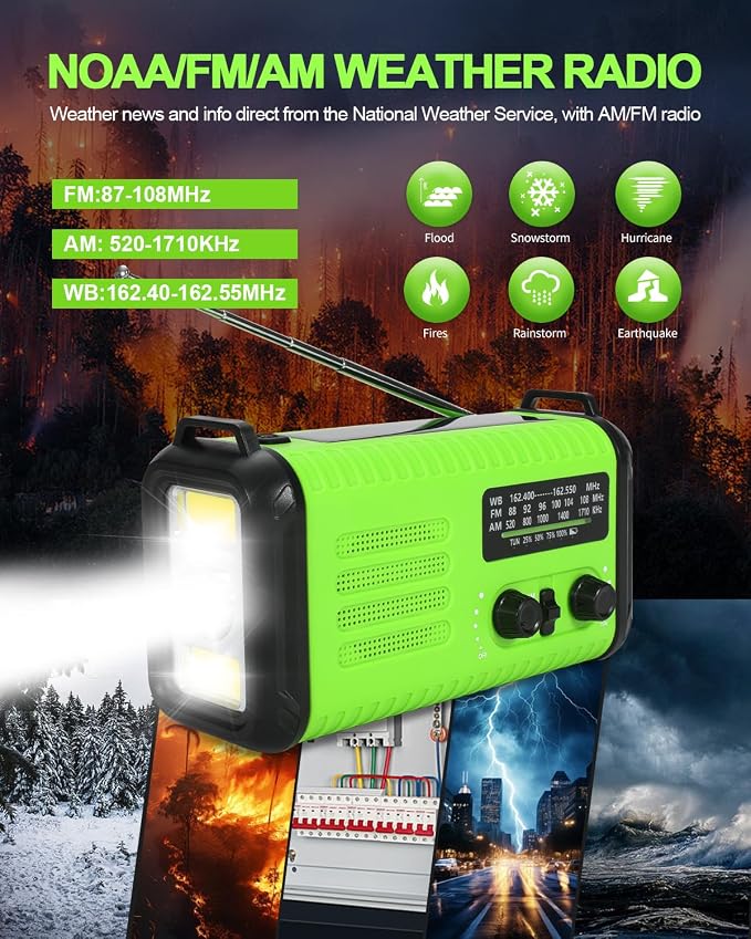 Emergency Crank Radio, 20000mAh / 74000mWh Solar Hand Crank Weather Radio - Image 2