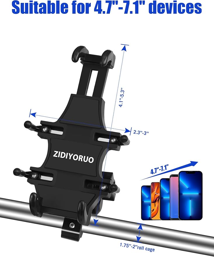 ZIDIYORUO UTV Phone Holder, Aluminum Alloy Heavy Duty Cell Phone Mount - Image 6