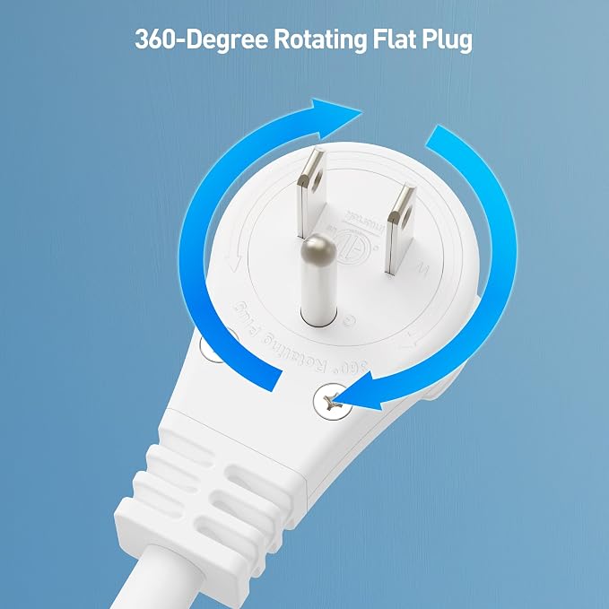 Cable Matters 2-Pack 16 AWG 360° Rotating Flat Plug Short Extension Cord - 1ft - Image 2