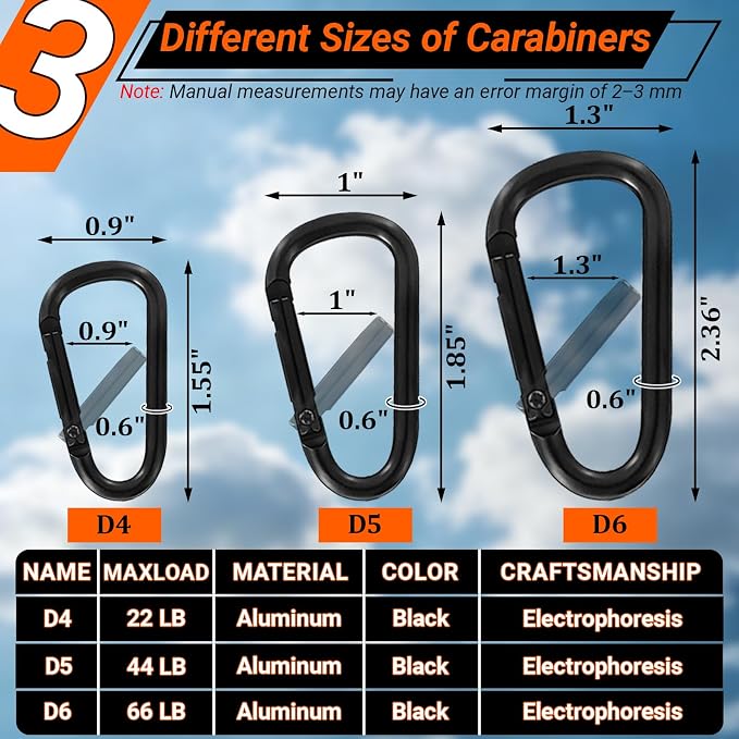 Carabiner Clip, Aluminum Carabiner D Ring Hook Keychain Clip - Image 2