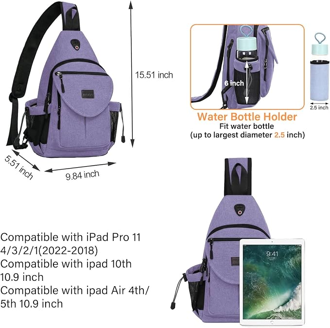 MOSISO Sling Backpack, Canvas Crossbody Hiking Daypack Bag - Image 2