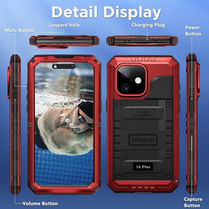 Mitywah Waterproof Case for iPhone 16 Plus, Shockproof Heavy Duty Case - Image 7