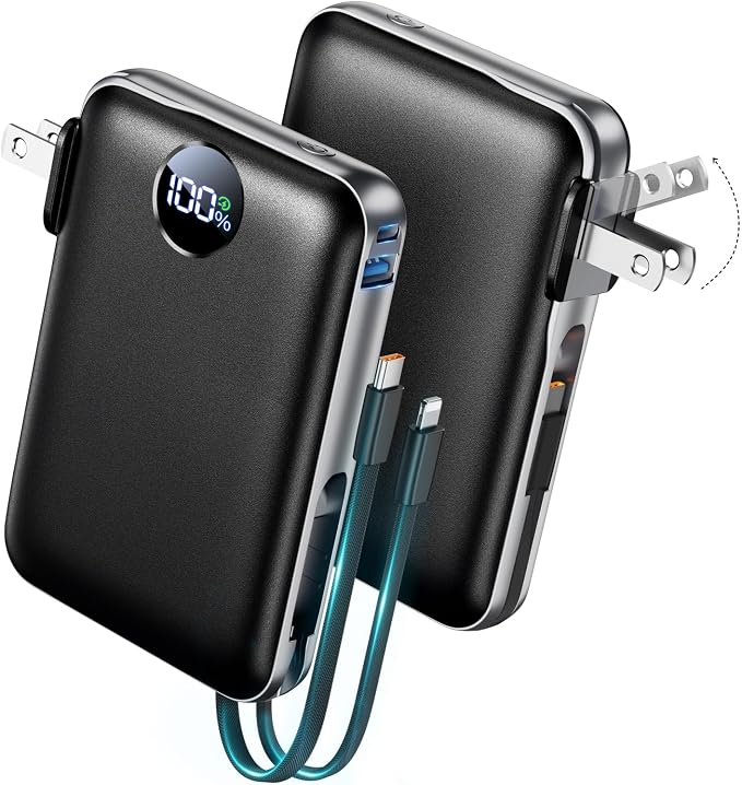 Portable Charger with Built-in Cables & Wall Plug, 10000mAh Power Bank by Unknown