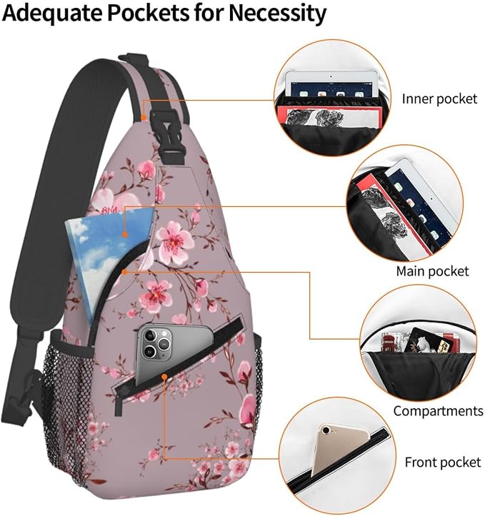 Pink Cherry Blossom Crossbody Sling Bag - Image 3