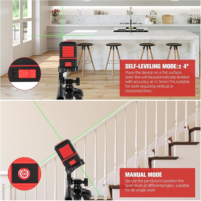 Laser Level with Tripod, 100 feet Green Cross Line Self Rotary Leveling Laser - Image 4