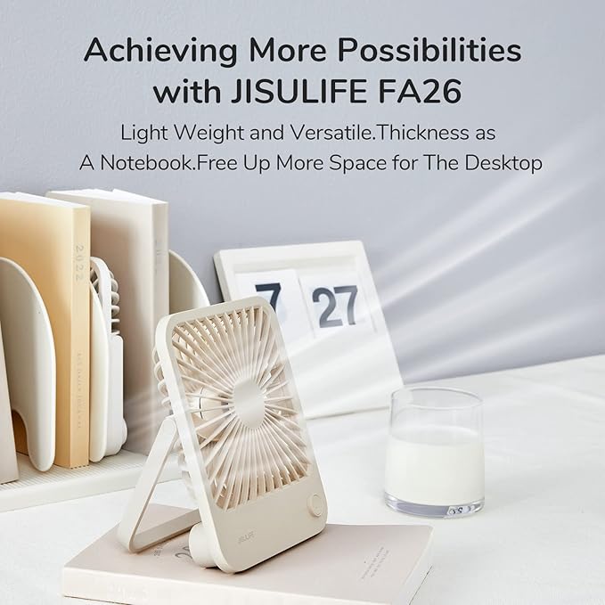 JISULIFE Small Desk Fan Battery Operated, 180° Foldable Portable Fan, 4 Speeds - Image 2