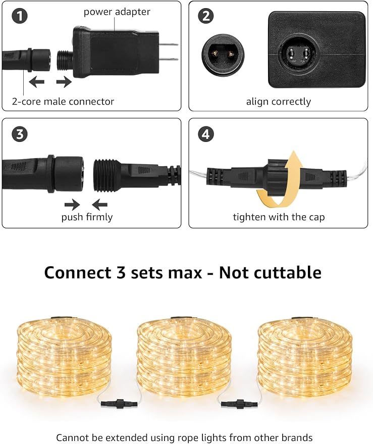 LE 33ft 240 LED Rope Lights Outdoor 24 Volts, 3/8 inch Clear Tube, Upgraded - Image 3
