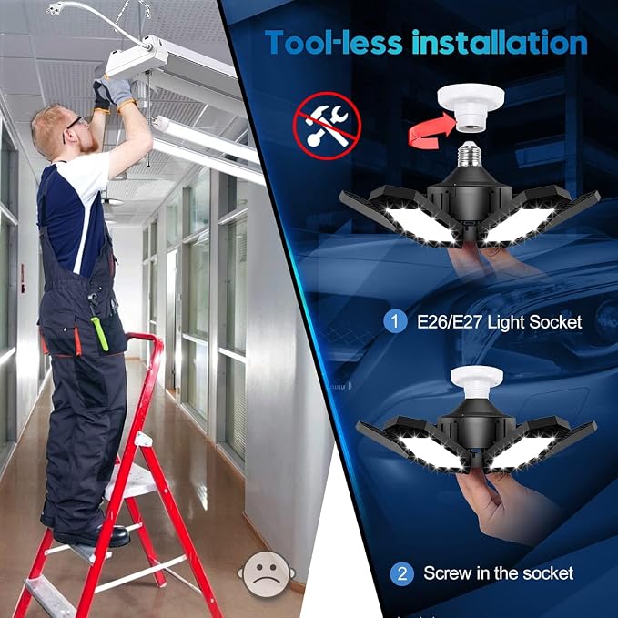 TANBABY 2 Pack LED Garage Lights, 150W Deformable Garage Light Bulb, Total - Image 4