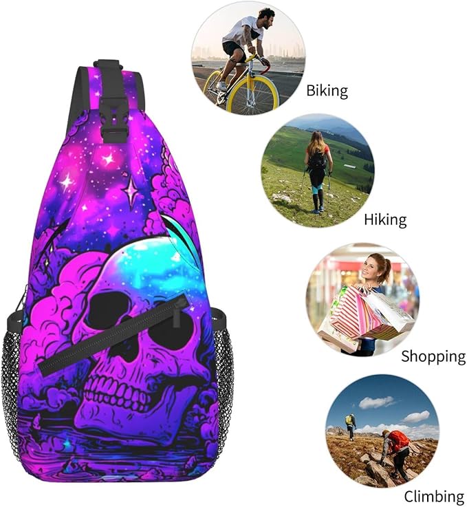 Trippy Skull Sling Bag Crossbody Travel Hiking Chest Backpack Shoulder Daypack - Image 6