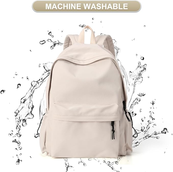 Beige School Backpack for Girls Water Resistant High School Book Bag Simple - Image 3