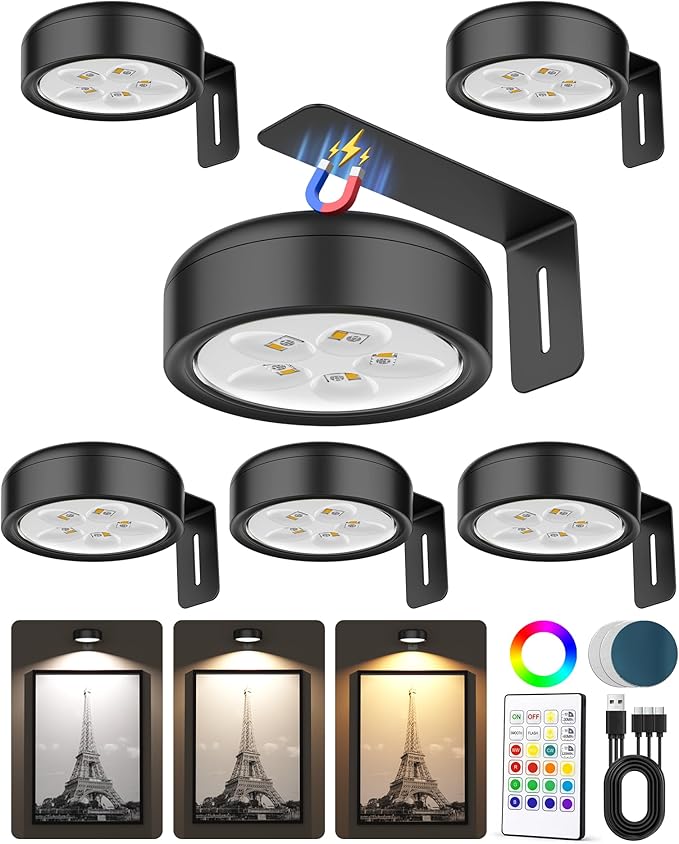 Picture Lights for Wall, Wireless 2000mAh Rechargeable Magnetic LED Puck Lights by ERMTCTSWallLights