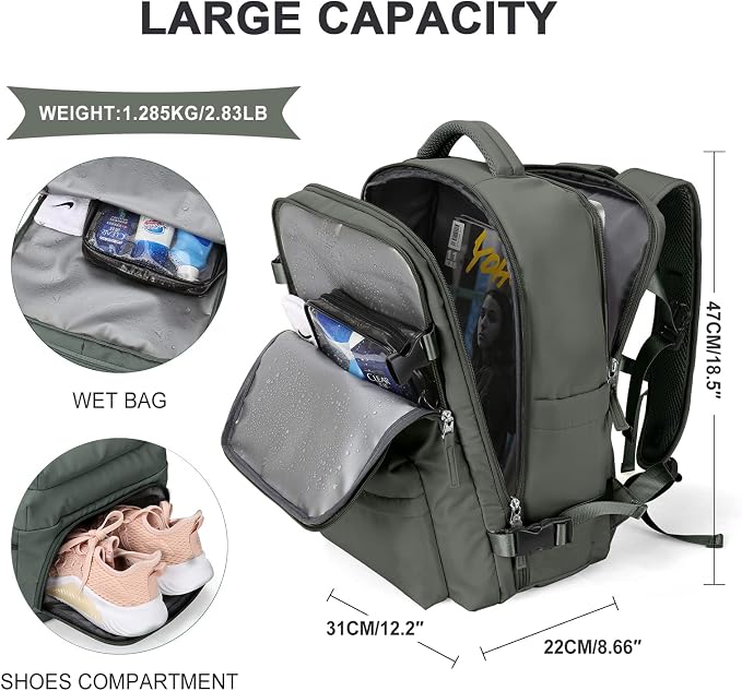 WONHOX Large Travel Backpack Carry on Flight Approved Laptop Work Business - Image 4