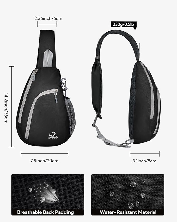 WATERFLY Crossbody Sling Bag Small Water Resistant Backpack Lightweight - Image 2