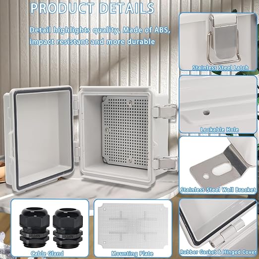 Zulkit Junction Box, IP67 Waterproof Electrical Box Hinged Cover Stainless - Image 4