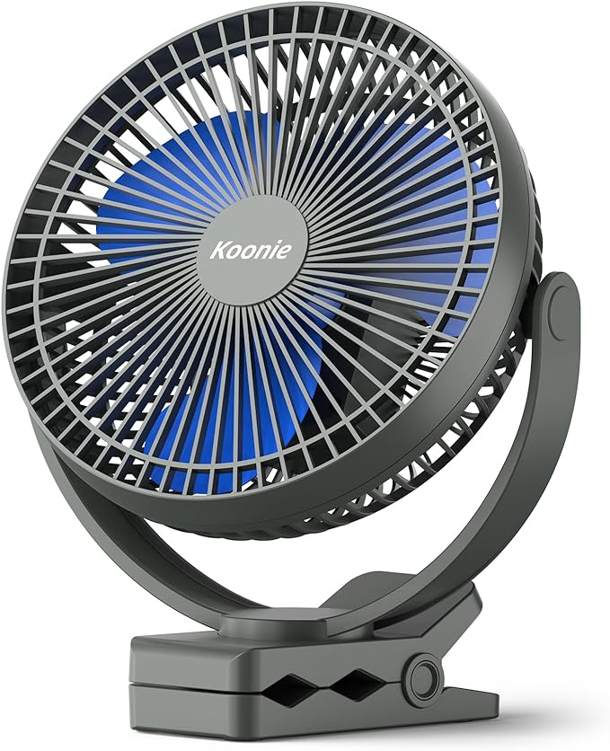 Koonie 10000mAh Rechargeable Portable 8-Inch Clip-on Fan, USB Car Fan 4 Speeds by Koonie