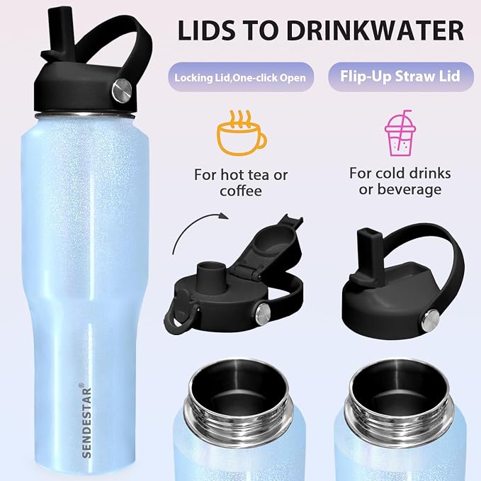 SENDESTAR Water Bottle, Wide Mouth Stainless Steel Vacuum Insulated Double Wall - Image 5