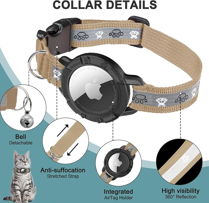 Reflective AirTag Cat Collar, Integrated Cat Tracker Collar - Image 5