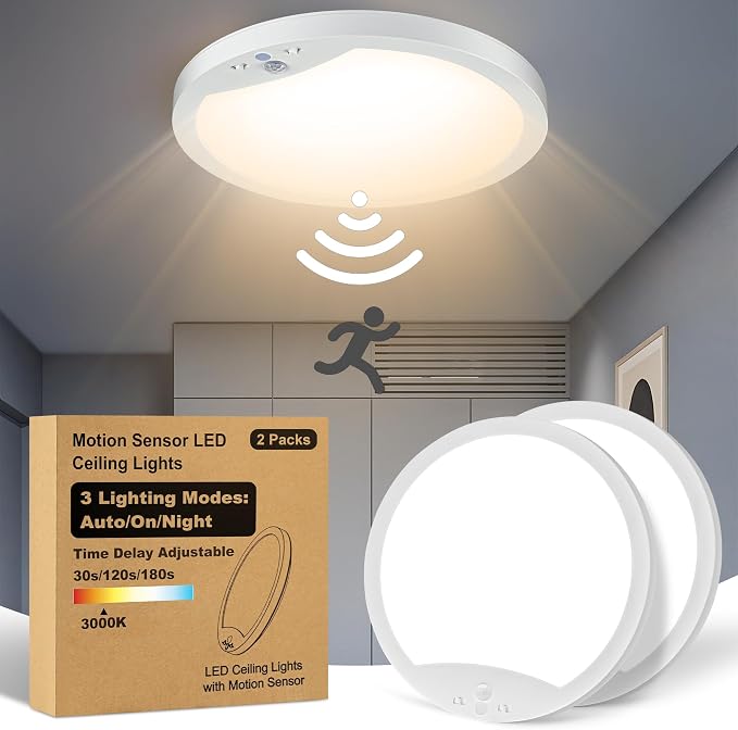 2-Pack Motion Sensor Ceiling Lights Hard-Wired, 9Inch Indoor Motion Activated by GOZIG