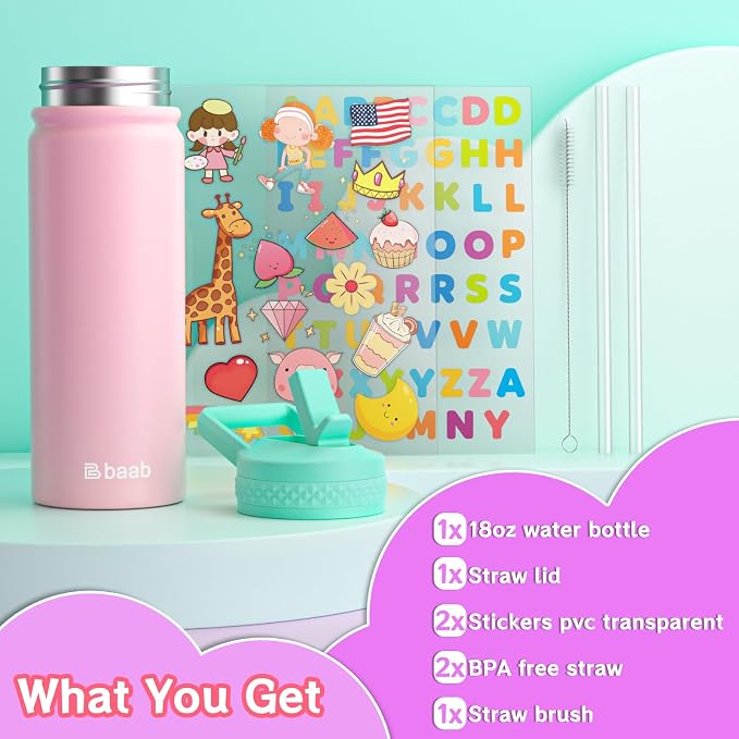baab 18oz Kids Water Bottle, Insulated Water Bottle - Image 8