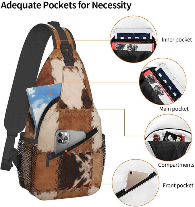 Cow Print Crossbody Sling Bags for Women Men Abstract Leather Texture Closeup - Image 3