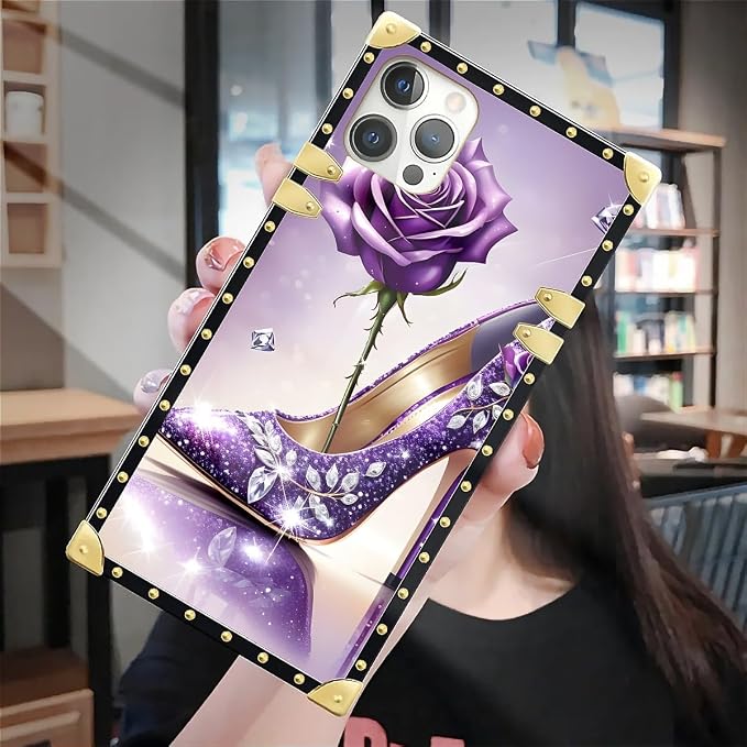 Compatible with iPhone 12 Pro Max Case, High Heeled Purple Diamond Rose Luxury - Image 7