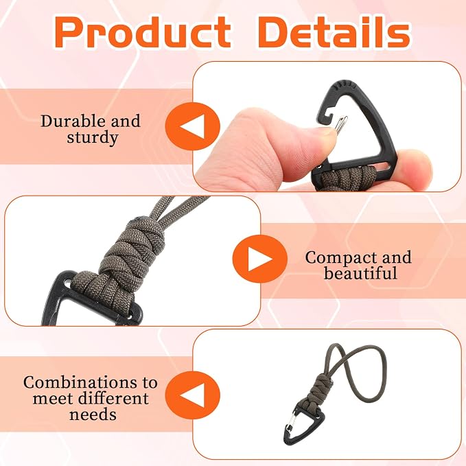 3PCS Paracord Keychain Carabiner, Braided Lanyard Key Chain Men/Women Triangle - Image 3