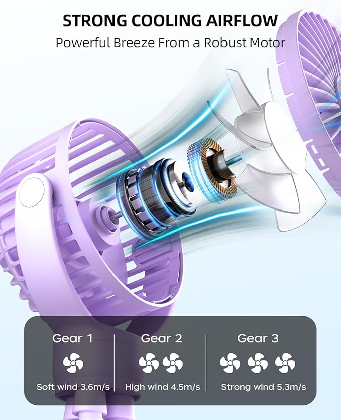 buywoo Portable Stroller Mini Fan, Small Rechargeable Personal Fan, Travel - Image 3