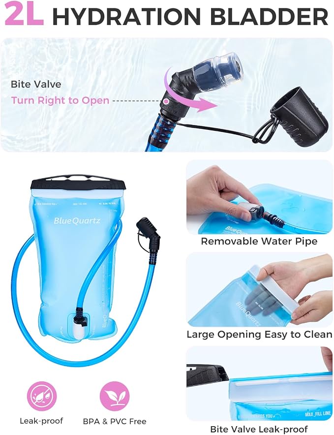 Blue Quartz Rave Hydration Backpack, Reflective Hiking Pack - Image 6