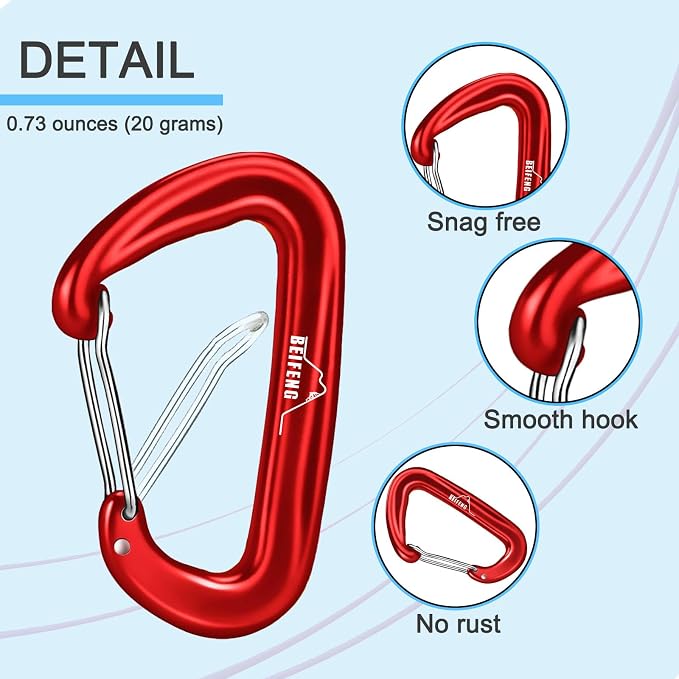 BEIFENG Heavy Duty Lightweight Locking Carabiner Clips D Ring - Image 3