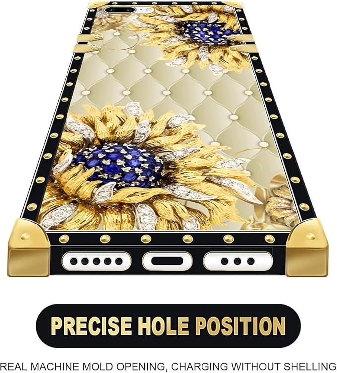 Compatible with iPhone 8 7 SE Case, Sunflower Diamonds Leather Luxury Golden - Image 5