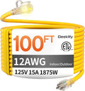 12 Gauge 100 FT Heavy Duty Outdoor Extension Cord Waterproof by Deeklify