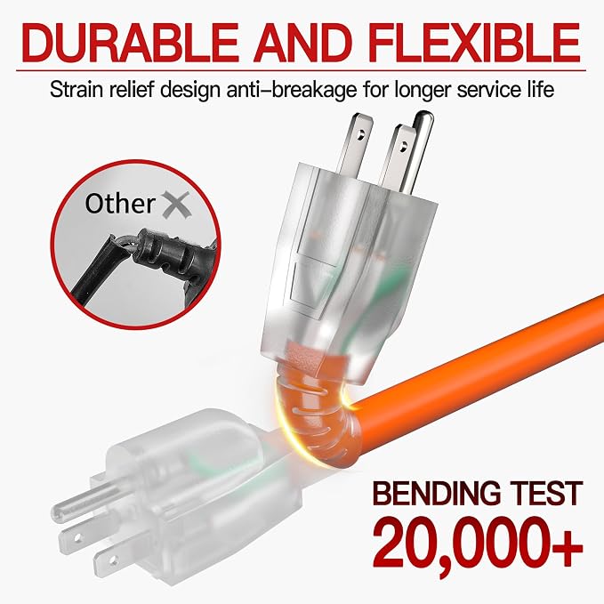 200 FT 12 Gauge Extension Cord Outdoor, Heavy Duty Weatherproof & Flame - Image 4